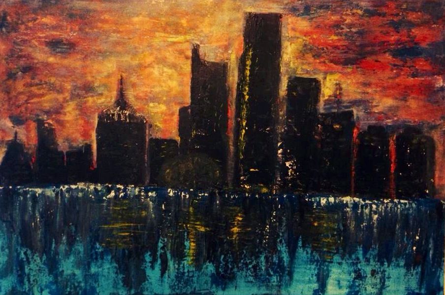 904x599 Detroit Skyline 36x24 Acrylic On Canvas Paintings - Detroit Skyline Painting