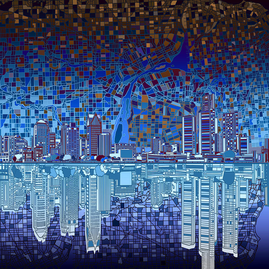 900x900 Detroit Skyline Abstract 2 Painting By Bekim Art - Detroit Skyline Painting