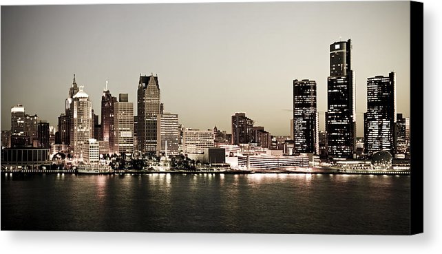 642x369 Detroit Skyline At Night Canvas Print Canvas Art By Levin Rodriguez - Detroit Skyline Painting