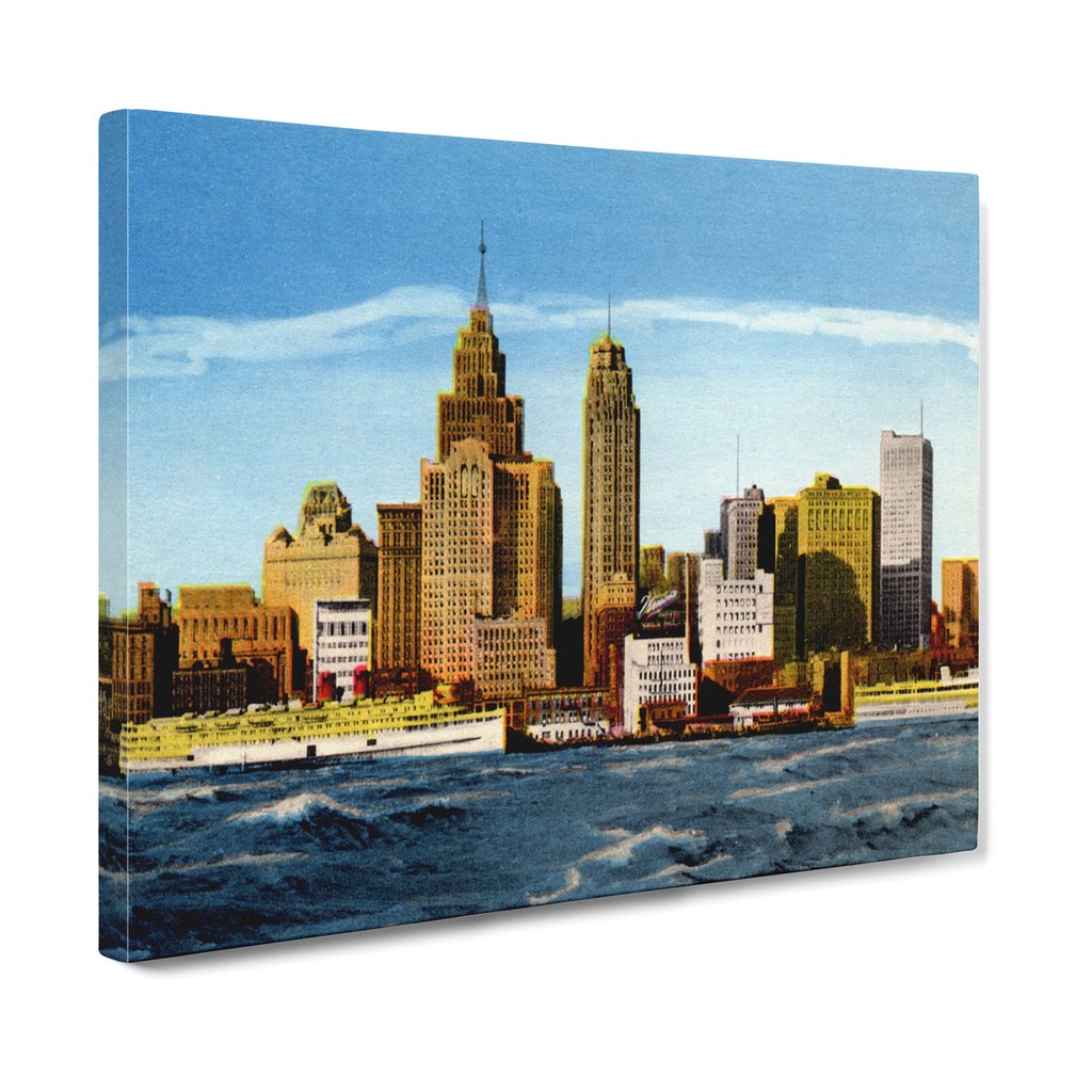1024x1024 Detroit Skyline Retro (1940) - Detroit Skyline Painting