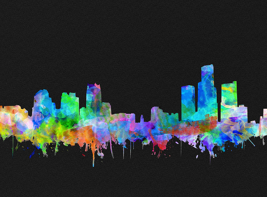 900x666 Detroit Skyline Watercolor 3 Painting By Bekim Art - Detroit Skyline Painting