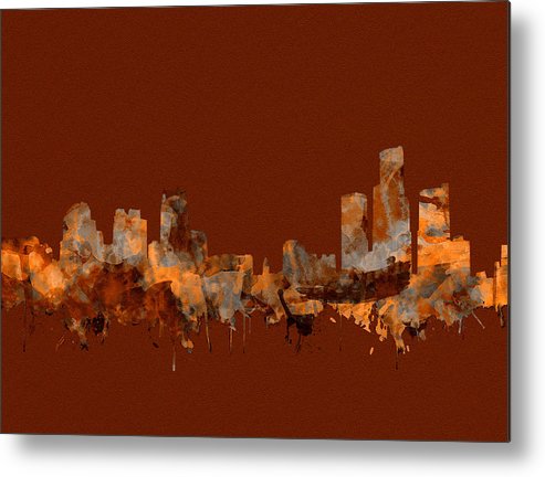 493x432 Detroit Skyline Watercolor Sepia Metal Print By Bekim Art - Detroit Skyline Painting
