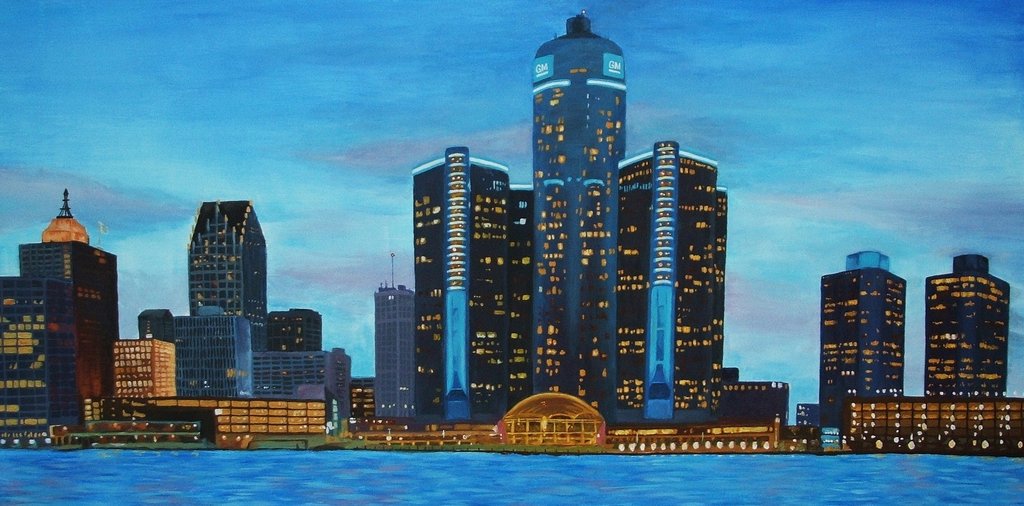 Detroit Skyline Painting at PaintingValley.com | Explore collection of ...