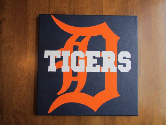 570x428 Detroit Tigers 12x12 Hand Painted Canvas Michigan - Detroit Tigers Painting