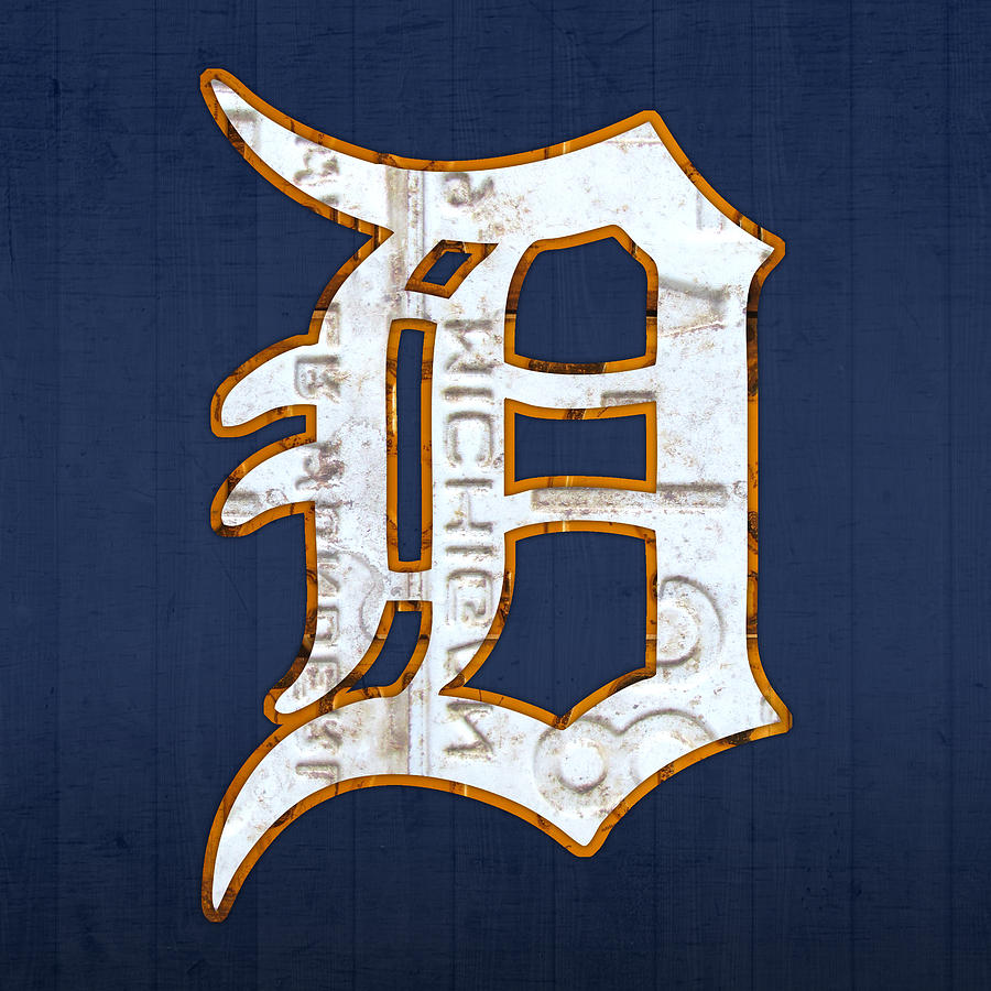 900x900 Detroit Tigers Baseball Old English D Logo License Plate Art Mixed - Detroit Tigers Painting