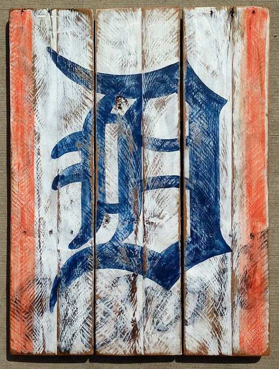 570x752 Old English D Sign, Detroit, Tigers, Vintage Looking Pallet Wood - Detroit Tigers Painting