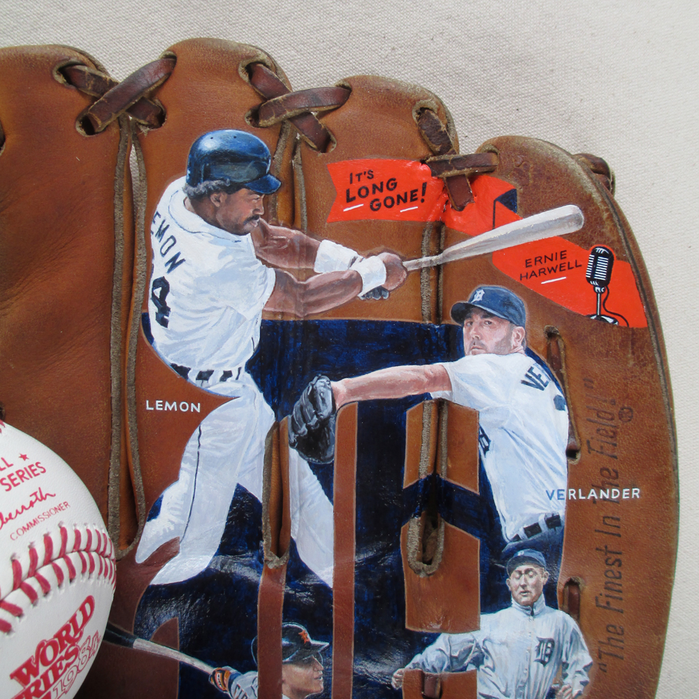 1000x1000 Custom Baseball Art For A Detroit Tigers Fan On Vintage Glove - Detroit Tigers Painting