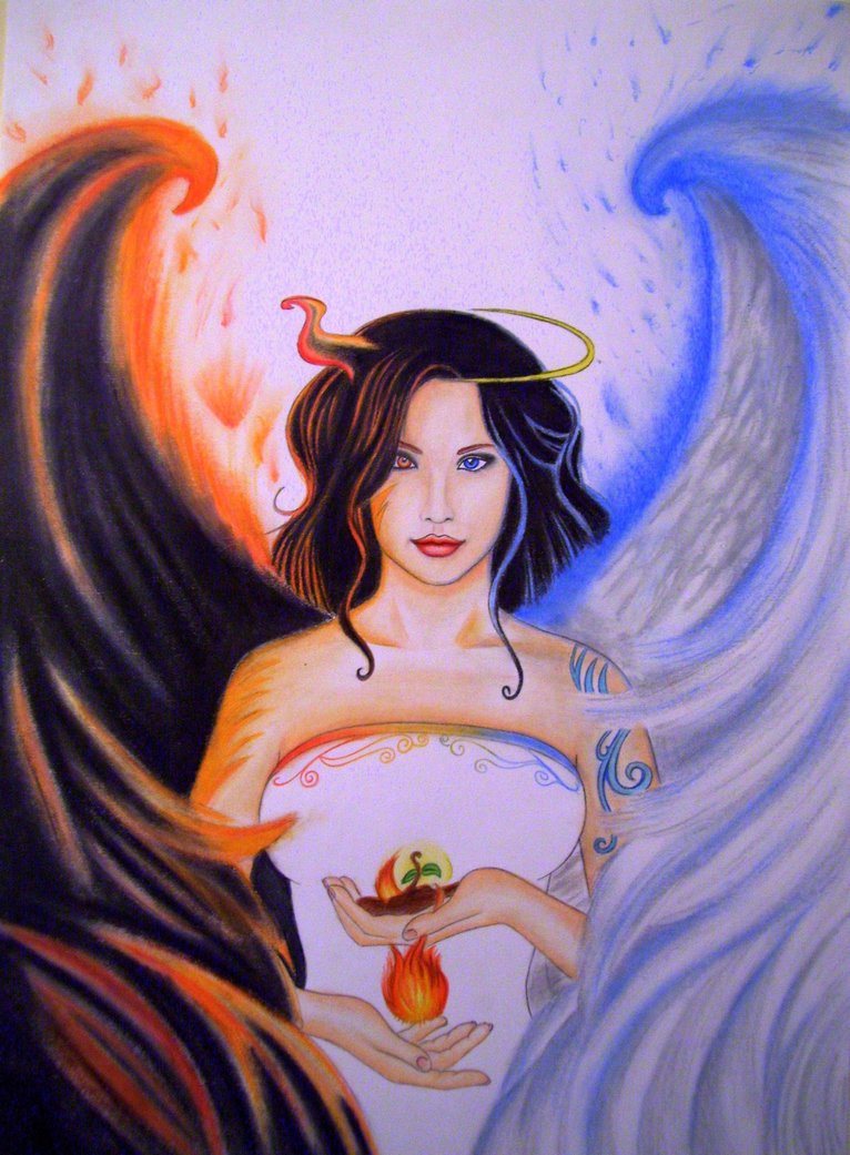 766x1041 Angel Or Devil By Aquaticocean - Devil And Angel Painting