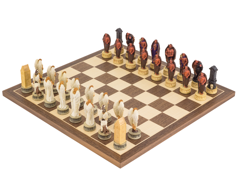 1000x800 The Angels Vs Devils Hand Painted Themed Chess Set By Italfama - Devil And Angel Playing Chess Painting