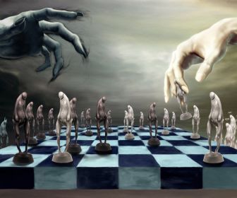 336x280 Chess Good Vs Evil, Does Anyone Know Who This Artist Is - Devil And Angel Playing Chess Painting
