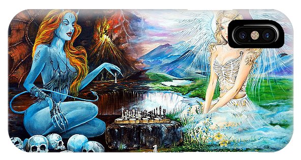 592x316 Devil And Angel Playing Chess Iphone X Case For Sale By Angel Egle - Devil And Angel Playing Chess Painting