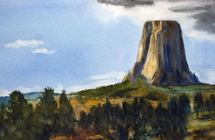 900x586 Devils Tower Painting By Tom Dimock - Devils Tower Painting