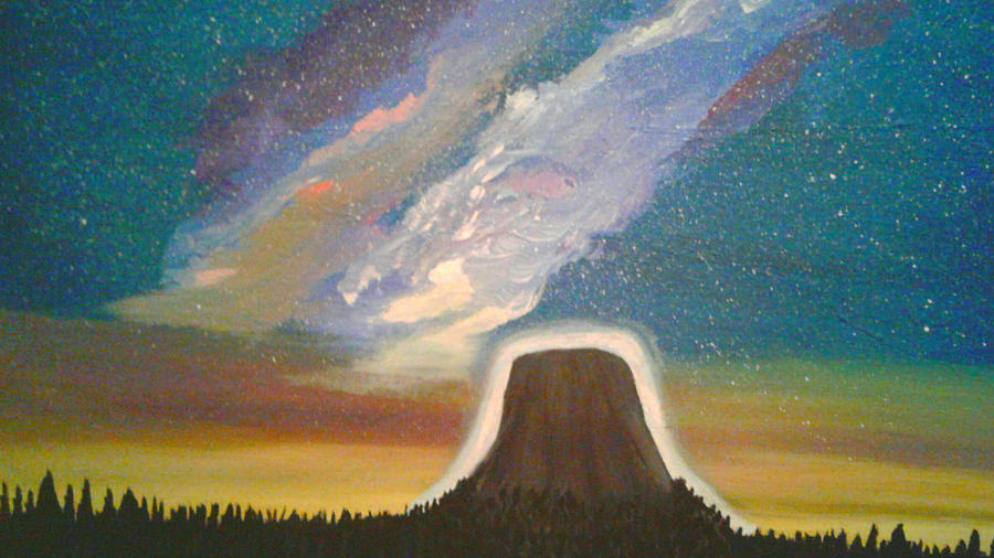 900x506 Milky Way Above Devil's Tower Painting By Julie Reid - Devils Tower Painting