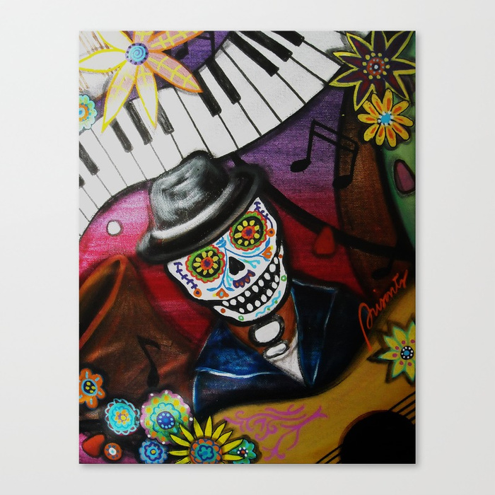 700x700 Mexican Musician Player Piano Singer Dia De Los Muertos Painting - Dia De Los Muertos Painting