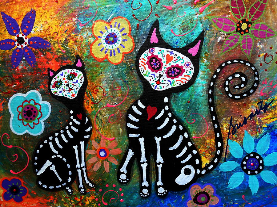 900x675 My Cats Dia De Los Muertos Painting By Pristine Cartera Turkus - Dia De Los Muertos Painting