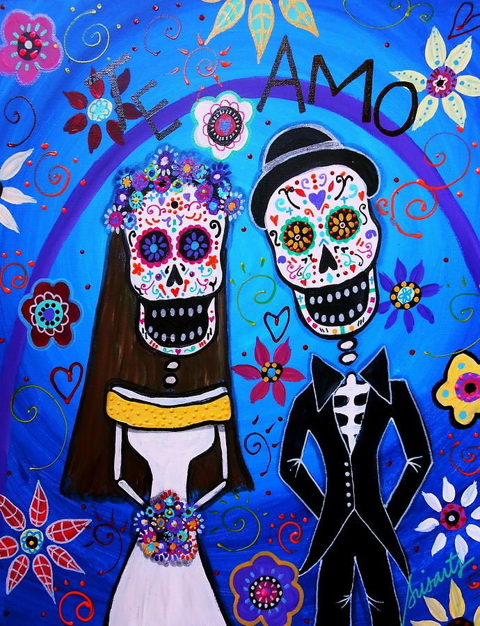 690x900 Wedding Couple Day Of The Dead Dia De Los Muertos Anniversary Gift - Dia De Los Muertos Painting