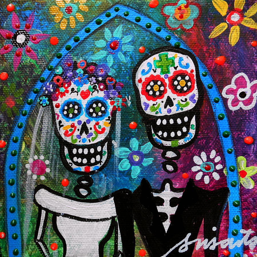 899x900 Dia De Los Muertos Wedding Painting By Pristine Cartera Turkus - Dia De Los Muertos Painting