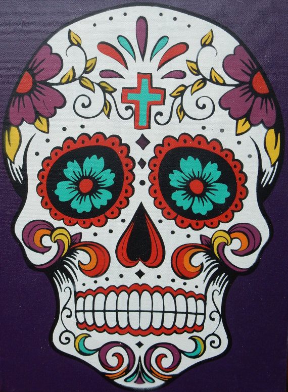 570x776 Dia De Los Muertos Stencil Art Sugar Skull Spray Painted On Canvas - Dia De Los Muertos Skull Painting
