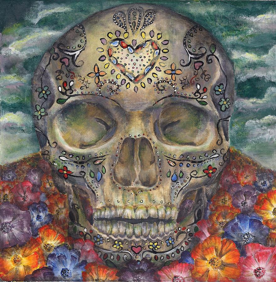 879x900 Dia De Los Muertos Painting By Alayna Borowy - Dia De Los Muertos Skull Painting