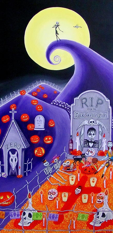 439x900 Dia De Los Muertos Jack Skellington Painting By Evangelina Portillo - Dia De Muertos Painting