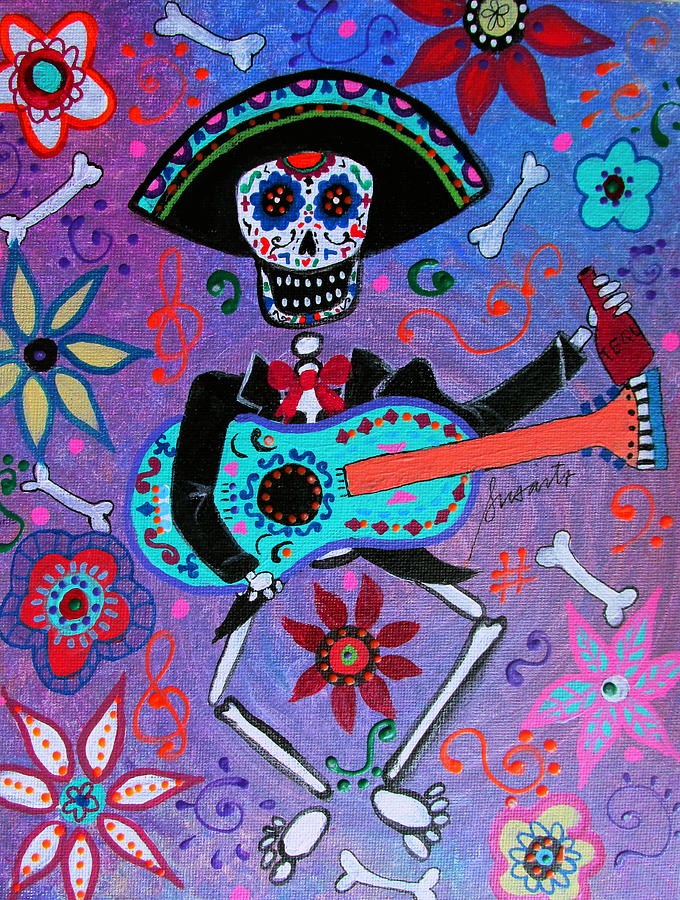 680x900 Drinking Mariachi Dia De Los Muertos Painting By Pristine Cartera - Dia De Muertos Painting