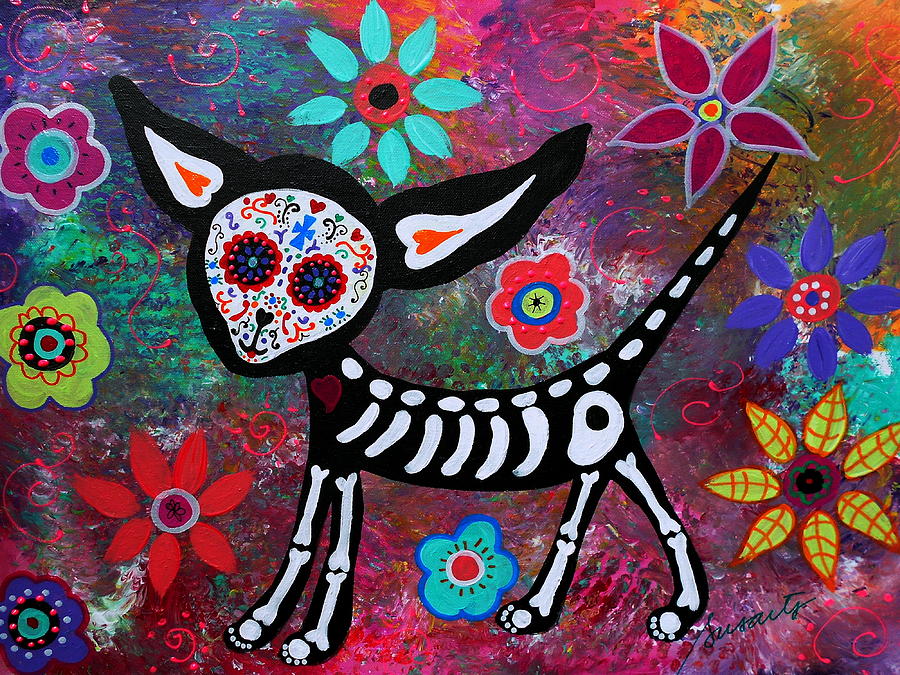 900x675 Chihuahua Dia De Los Muertos Painting By Pristine Cartera Turkus - Dia De Muertos Painting