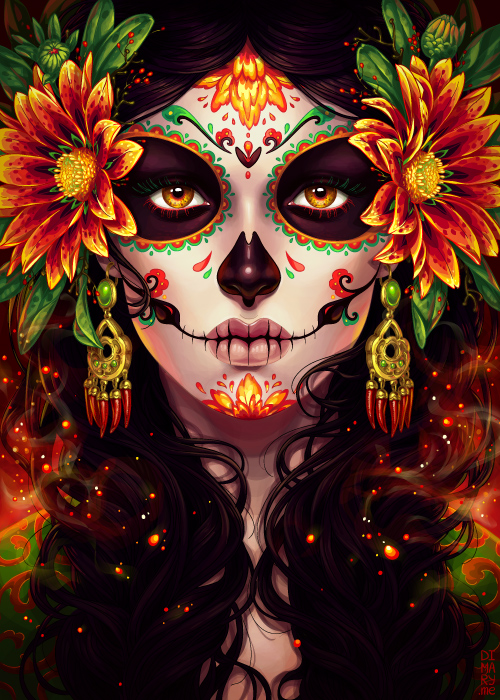 500x700 Commission Dia De Muertos By Dimary - Dia De Muertos Painting