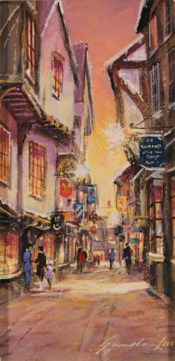 340x702 Gordon Lees, Original Oil Painting On Panel, The Shambles, York - Diagon Alley Painting