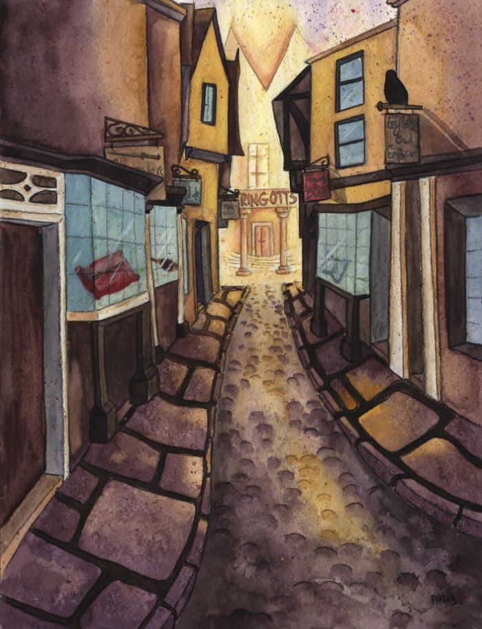 700x912 Watercolour Painting Of Diagon Alley From Jk Rowling's Harry - Diagon Alley Painting