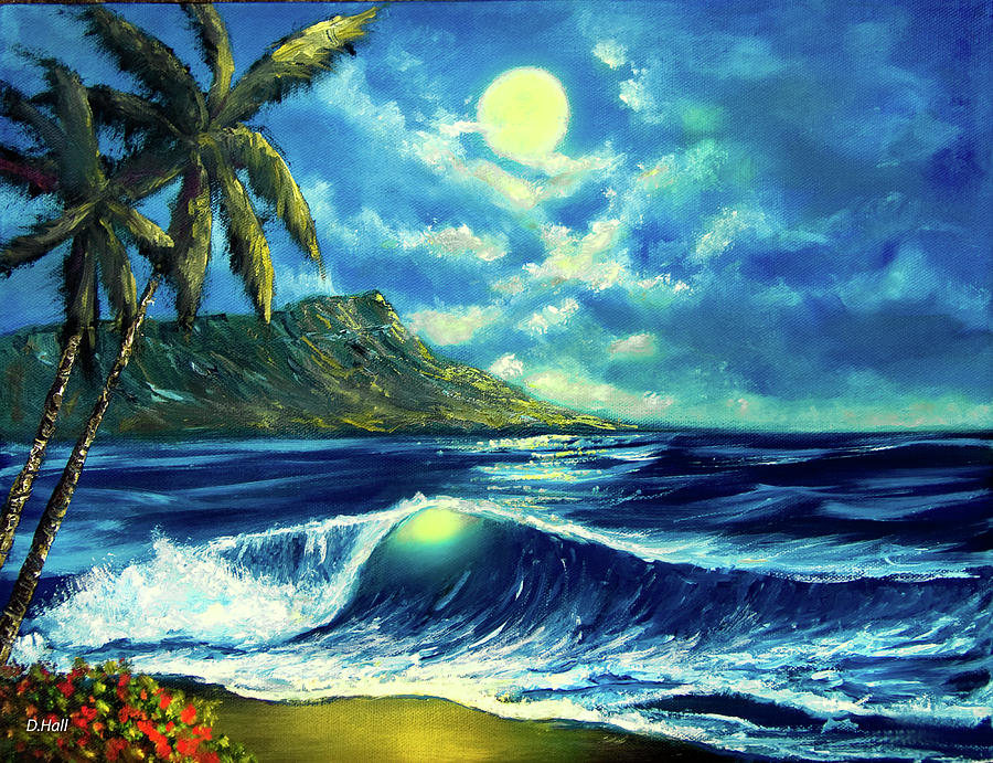 900x691 Diamond Head Moon Waikiki Beach - Diamond Head Painting