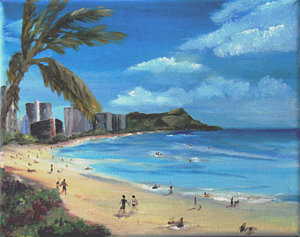 300x237 Diamond Head Waikiki Painting By Kristin Lester - Diamond Head Painting