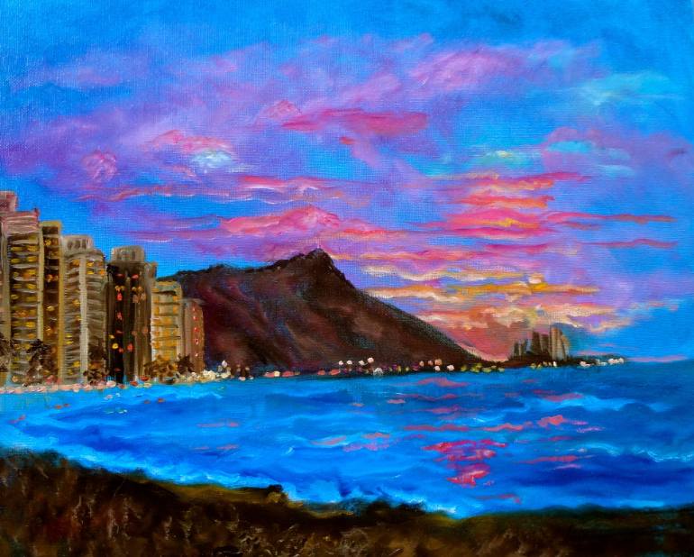 770x618 Saatchi Art Diamond Head Sunrise Painting By Jenny Jonah - Diamond Head Painting