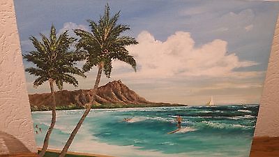 400x225 Vintage Hawaii Oil Painting - Diamond Head Painting