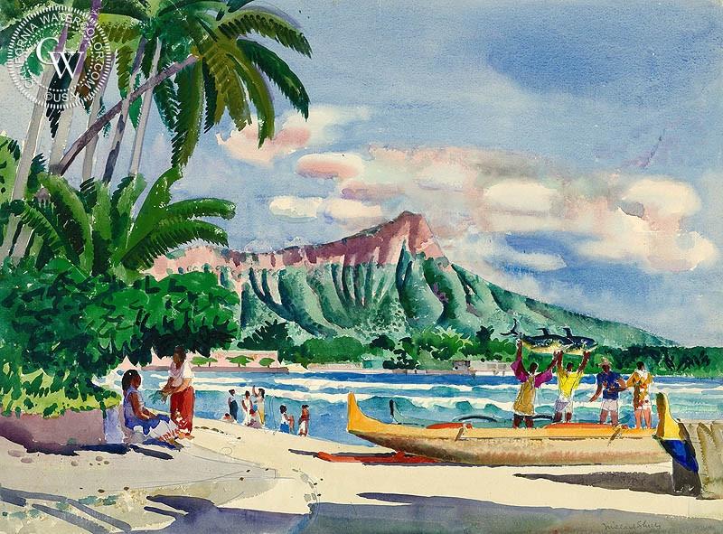800x591 Diamond Head, Hawaii, C. 1950'S, Art By Millard Sheets - Diamond Head Painting