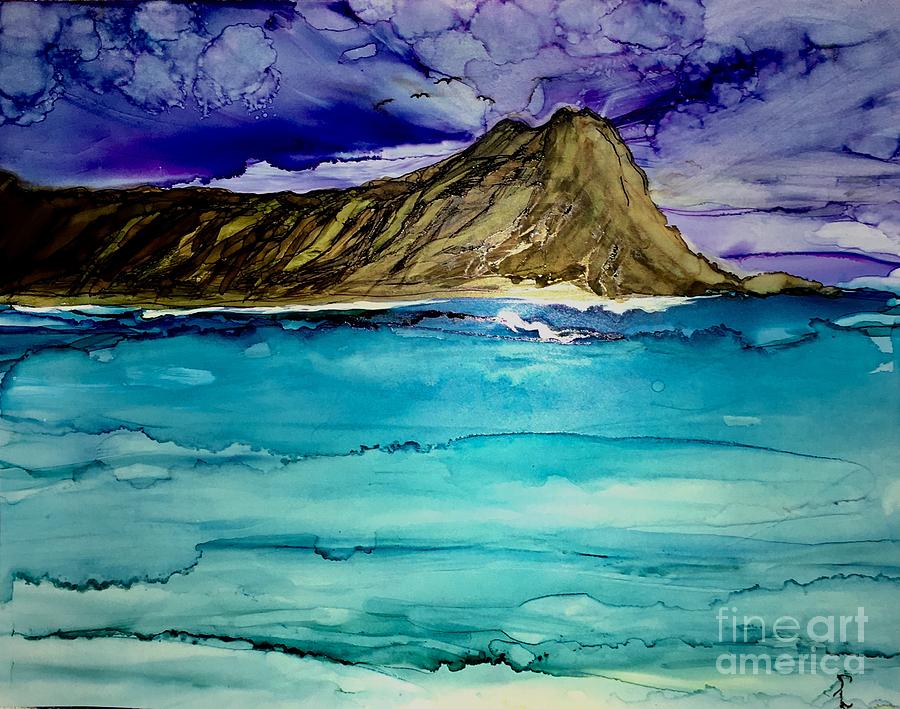 900x709 Diamond Head Before The Storm Painting By Robin Lang - Diamond Head Painting