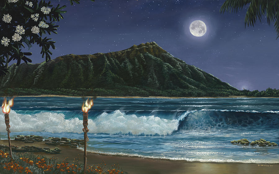 900x562 Diamond Head Hawaii Painting By Bob Lizza - Diamond Head Painting