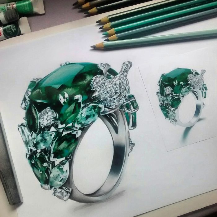 700x700 Painting Hyper Realistic Diamonds - Diamond Ring Painting