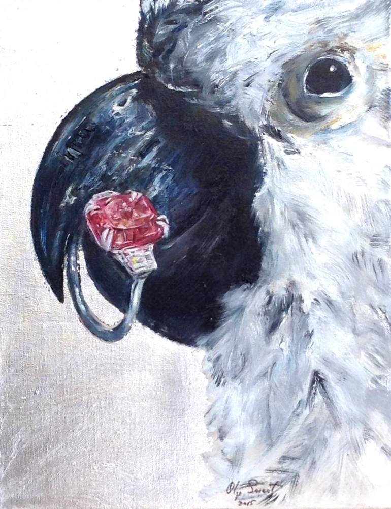 770x1001 Saatchi Art Parrot With Diamond Ring Painting By Olga Sweet - Diamond Ring Painting