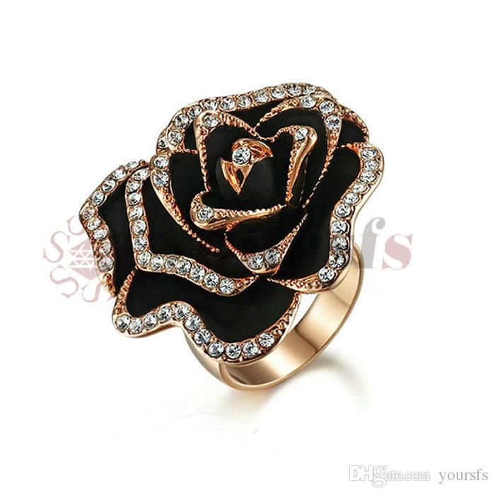 700x700 Yoursfs 18k Rose Gold Plated Crystal Bump Black Painting Flower - Diamond Ring Painting