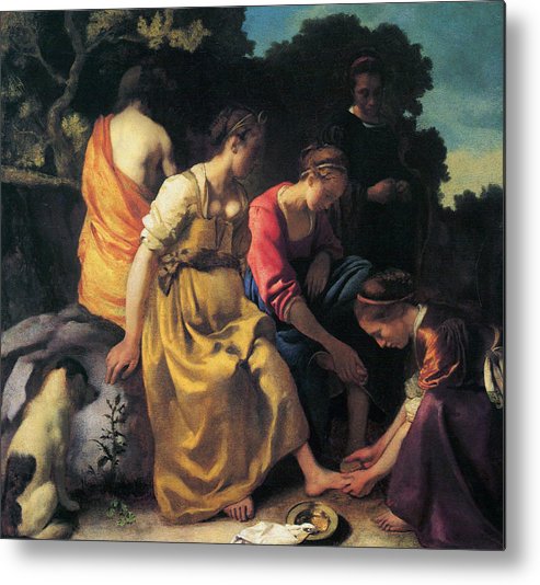 493x534 Diana And Her Companions Metal Print By Jan Vermeer - Diana And Her Companions Painting