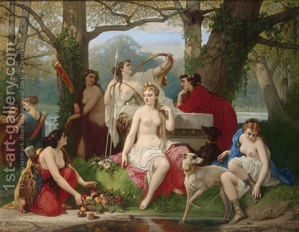600x466 Diana Goddess Of The Hunt Surrounded By Her Servants In A Luminous - Diana Goddess Painting