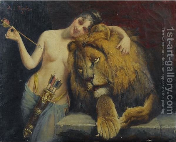 599x484 The Goddess Diana With A Lion Angelo Graf Von Courten Reproduction - Diana Painting