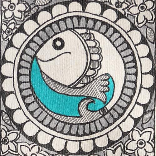 500x500 Buy Dichromatic Madhubani Painting Featuring Fishes Online. 100 - Dichromatic Painting
