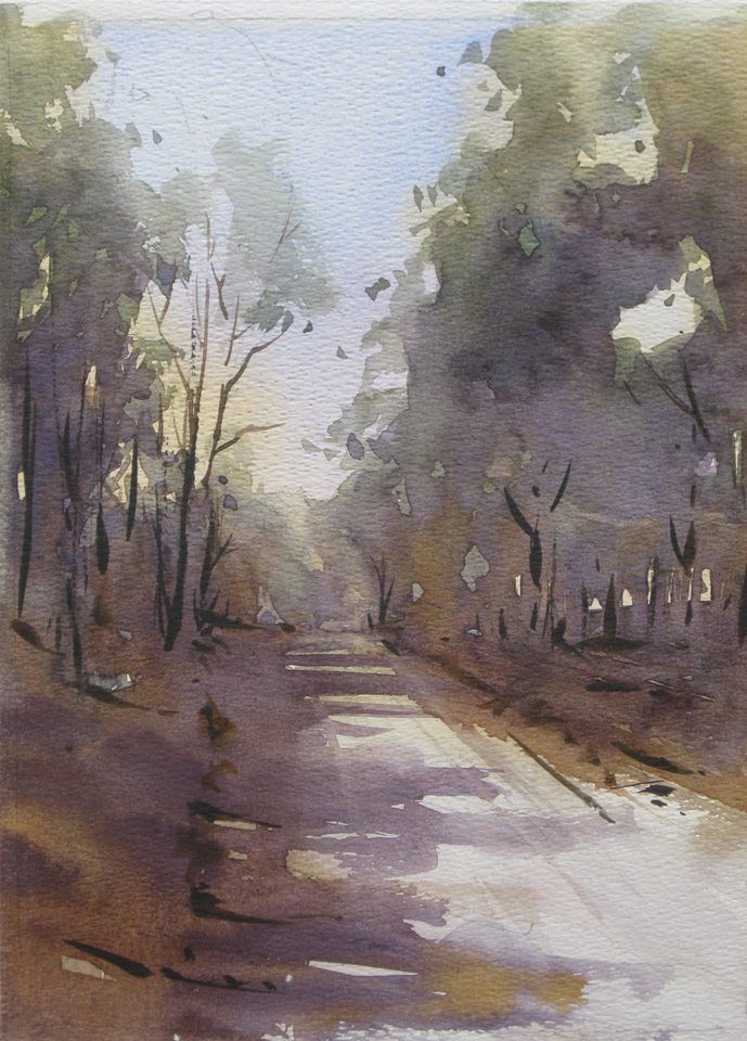 689x960 Gordon Dickson Watercolor Landscapes With Structures, Figures - Dickson Painting