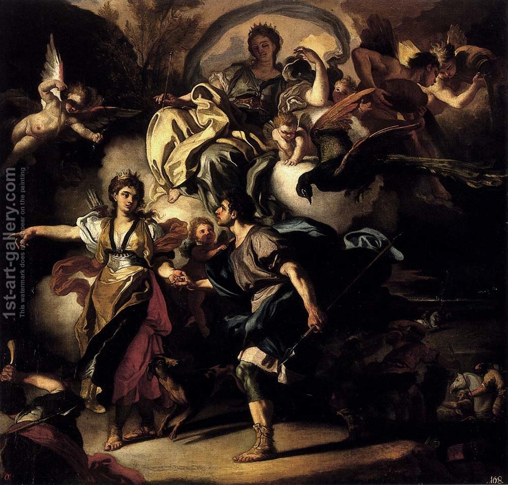 1000x954 The Royal Hunt Of Dido And Aeneas Francesco Solimena Reproduction - Dido And Aeneas Painting