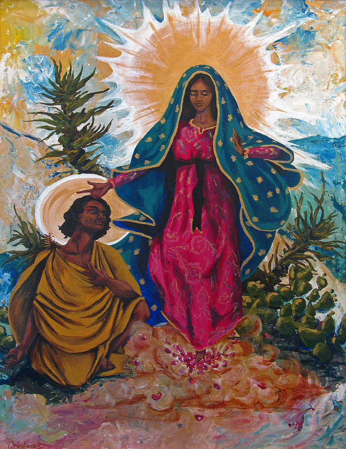 695x900 Our Lady Of Guadalupe And Juan Diego Painting By Melissa Cavaliere - Diego Painting