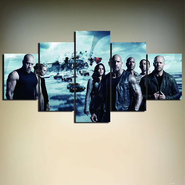 640x640 Unframed 5 Pieces Modern Wall Art Canvas Fast Furious 8 Poster - Diesel Painting