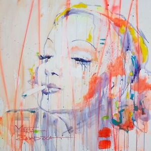 300x300 Rare New Original Marta Zawadzka Marlene With Cigarette Dietrich - Dietrich Painting