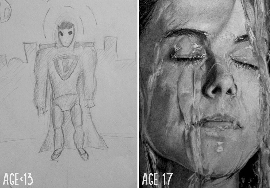 880x611 Before And After Drawings Show Practice Makes Perfect Bored - Difference Between Drawing And Painting