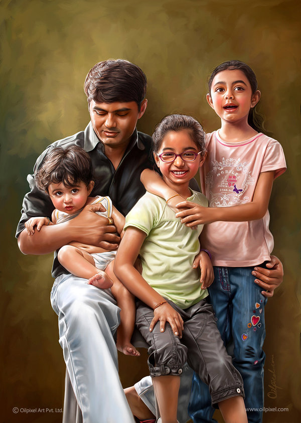 600x843 Family Digital Painting Canvas By Oilpixel - Digital Canvas Painting